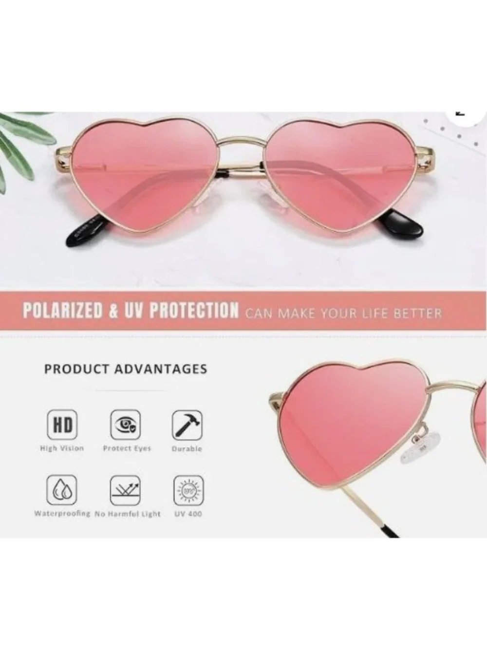 Heart-Shaped Red Gradient Lenses Sunglasses With Gold Frame